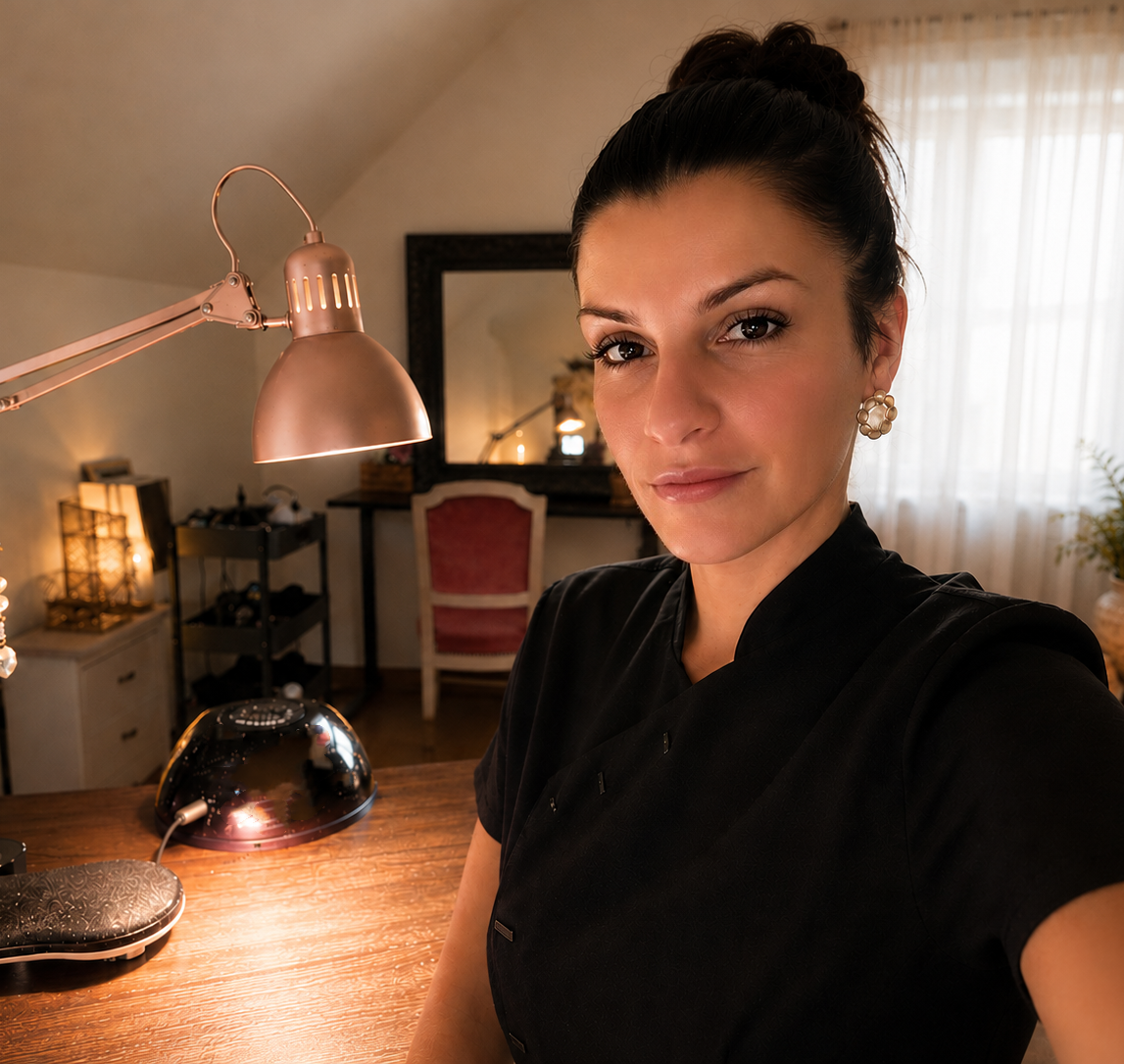 Emmanuelle, prothésiste ongulaire, dans son salon privé à Zimmerbach